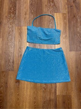 PINK Victoria's Secret Sparkle Turquoise Crop Top